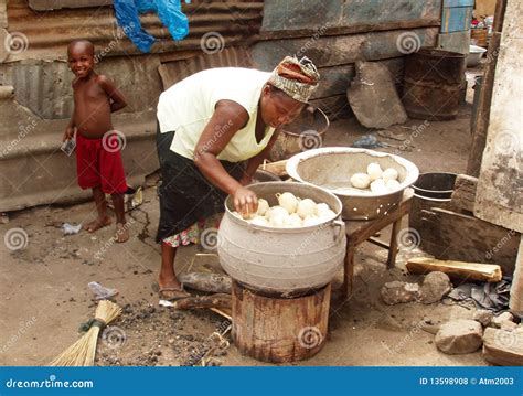 African Woman Cooking Mielie Pap Maize Porridge On Side Street In Urban Soweto Editorial Photo