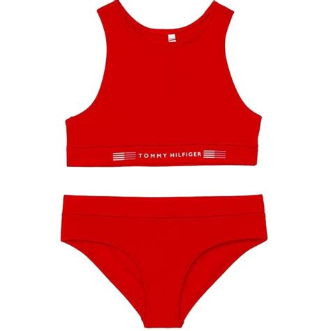 Tommy Hilfiger Girls Swim Crop Top Bikini Set Primary Red