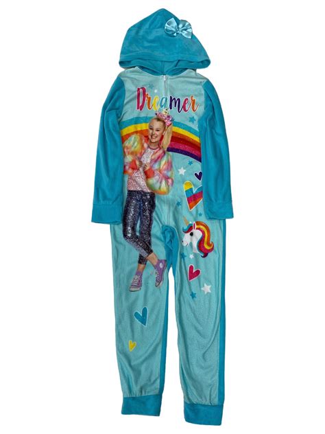 Jojo Siwa Girls Blue Rainbow Hoodie Blanket Sleeper Union Suit Pajamas