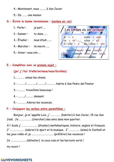 Articles Et Verbes En Er Worksheet Worksheets Workbook School Subjects