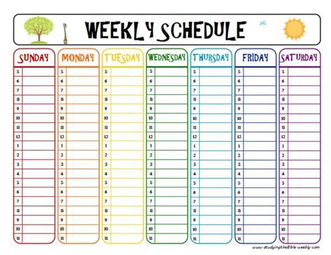Printable Week Schedule To Help With Homework And After School