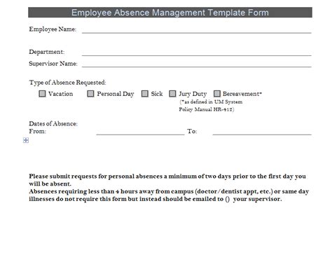 Employee Absence Management Template Form Free Excel Templates