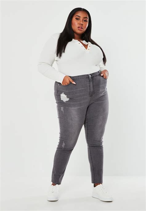 Petite plus size short tall size. Plus Size Grey Sinner Distressed Skinny Jeans | Missguided