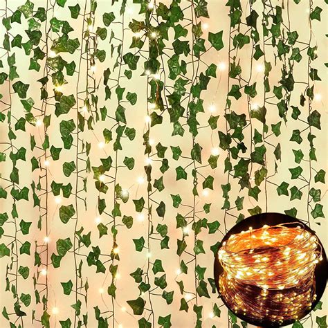 12 Pack Fake Vines For Room Decor With 100 Led String Light Artificial