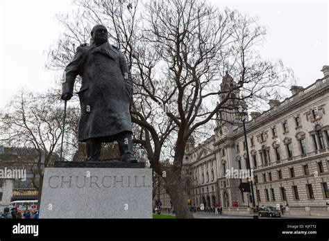 Statue Of Winston Churchill In Parliament Square London England Uk