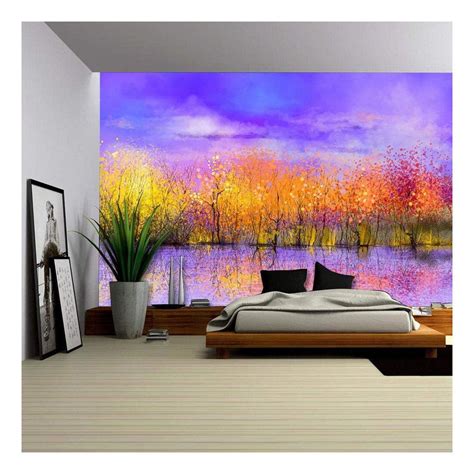 Wall Oil Painting Landscape Colorful Autumn Trees Semi Abstract