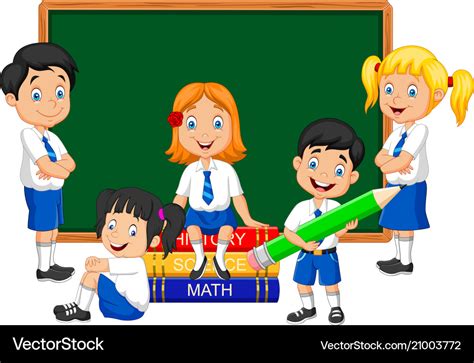 Cartoon School Kids Studying In The Classroom Vector Image