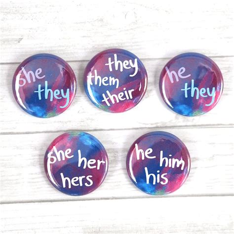 Pronoun Pin She They He They She Her They Them He His Bright Tones Buttons Pinback