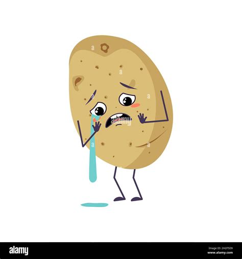 Cute Potato Character With Crying And Tears Emotions Face Arms And