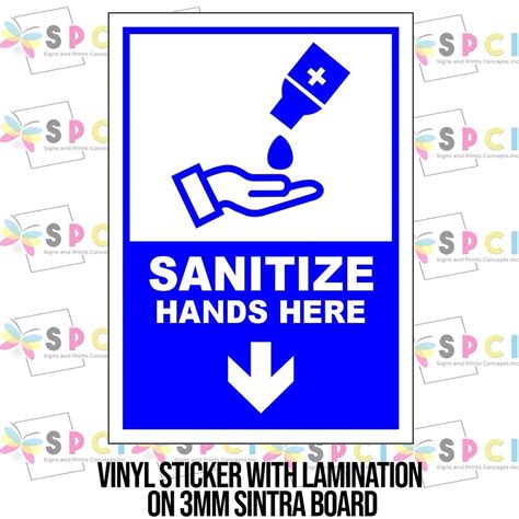Sanitize Hands Here Sign Safety Signage Vinyl Sticker Lamination