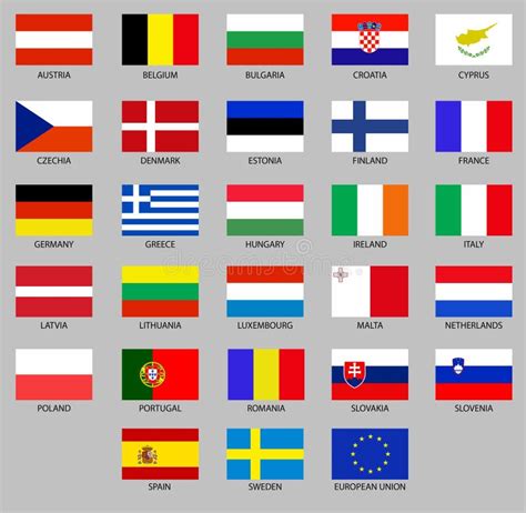 European Union Country Flags Eu Flag Collage Stock Vector