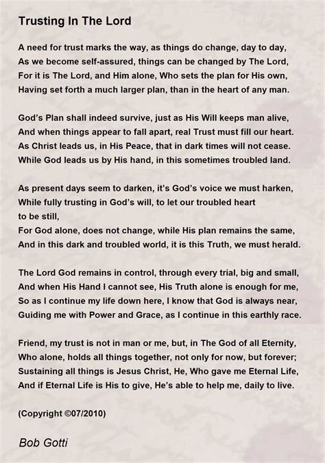 Trusting In The Lord Trusting In The Lord Poem By Bob Gotti