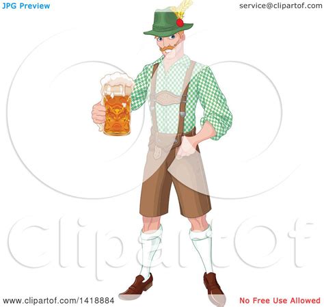 clipart of a handsome oktoberfest german man holding out a beer mug royalty free vector