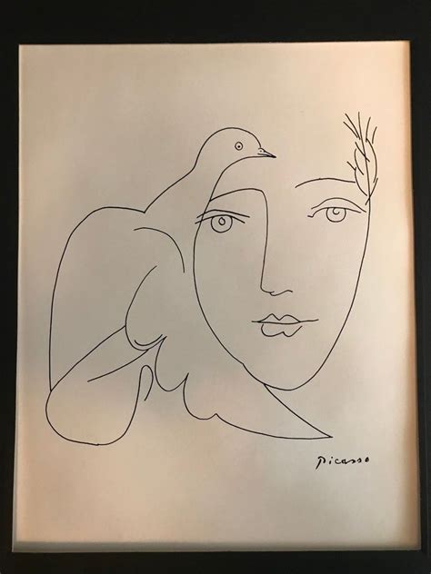 Rare Vintage Framed Picasso Numbered Dove Woman Face Print Lithograph