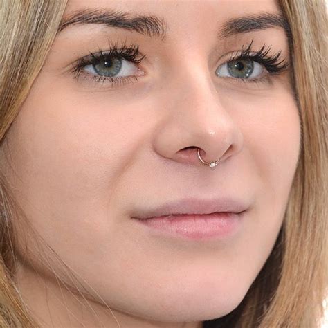 Gold Septum Ring With Mm White Cz G Septum Piercing Nose Etsy