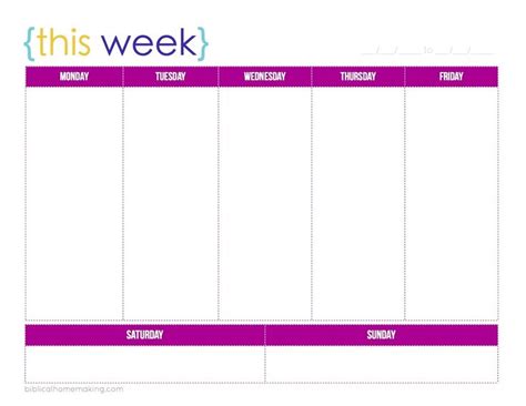 Free september 2020 weekly printable calendar pages and schedule pages. Free Printable 1 Week Calendar | Weekly calendar template, Weekly planner free printable ...