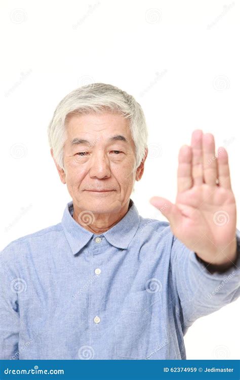 Senior Japanese Man Making Stop Gesture Stock Image Image Of Human