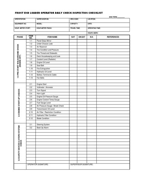 Heavy Equipment Inspection Checklist Pdf Radiator Tire