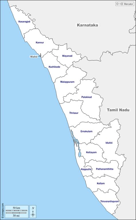 Kerala state districts area population other information dhanvi. Kerala free map, free blank map, free outline map, free ...