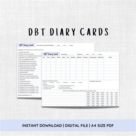 Dbt Diary Cards Diary Card Worksheet And Dbt Skills Tracker Etsy Canada