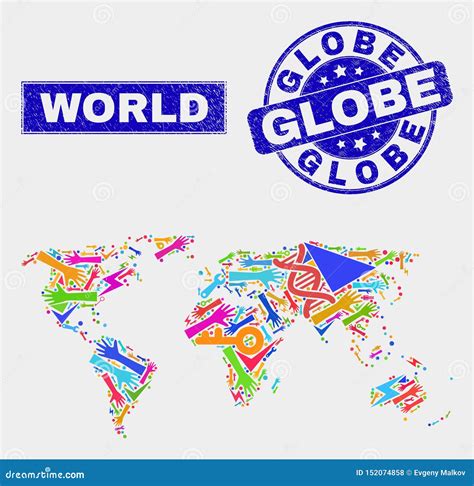 Mosaic Industrial World Map And Scratched Globe Watermark Stock Vector