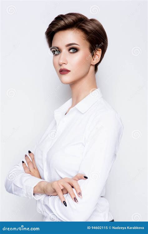 Portrait Of Beautiful Girl With Short Hair Stock Image Image Of Look