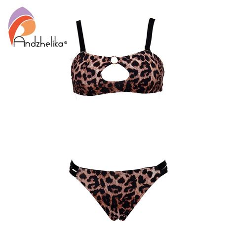 Buy Andzhelika Leopard Bandeau Bikinis Women Swimwear Bandage Bikini Set Brazilian Swimsuit