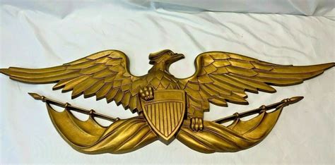 vintage american eagle wall plaque gold metal sexton shield banner 1960 s vintage american art
