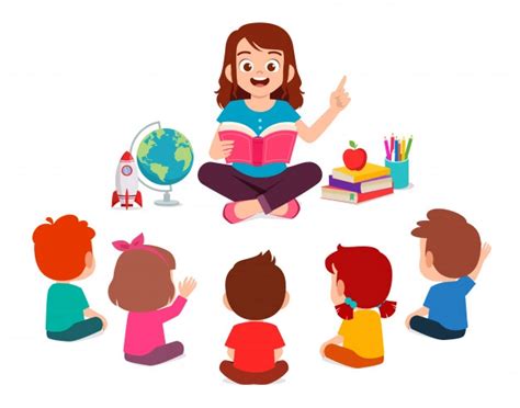 Maestra Con Escuela Infantil Vector Premium Niños Estudiando Niños