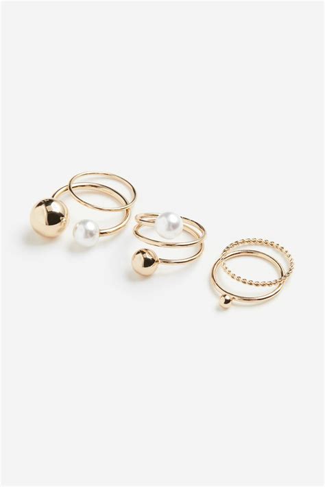 5 Pack Rings Gold Coloured Ladies Handm In