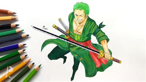 Drawing Roronoa Zoro With Colour Pencils One Piece Budget Art Youtube