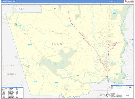 Hardin County Tx Zip Code Wall Map Basic Style By Marketmaps Mapsales