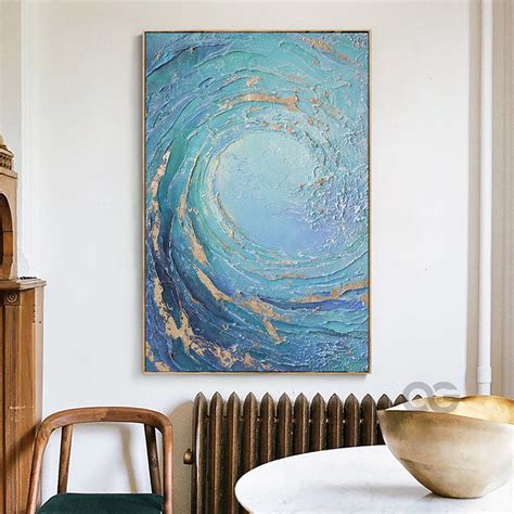 Blue Huge Wave Oil Painting On Canvas Large Abstract Ocean Etsy