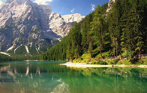 Mountain Lake On The Alps Mountain Forest Boats Summer Bonito