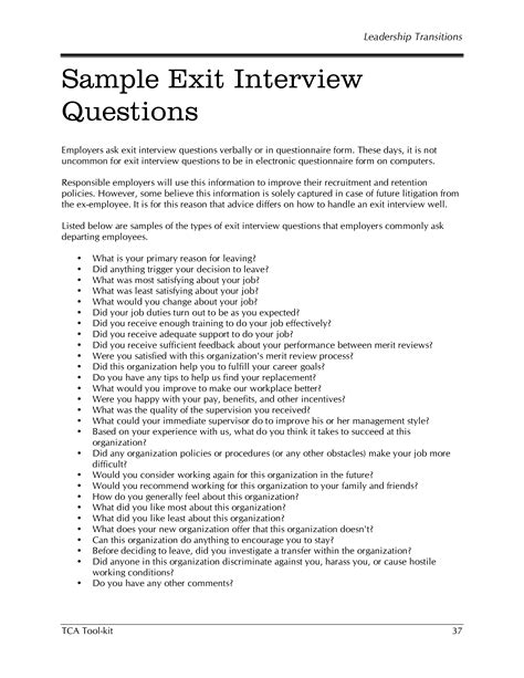 Sample Exit Interview Questionnaire - How to create an exit Interview Questionnaire? Down ...