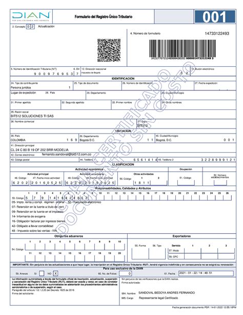 RUT BIT512 2022 Formato único del formulario de registro único