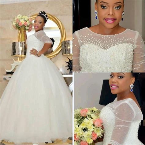 Plus Size African Wedding Dresses Sheer Illusion Half Sleeves Beads