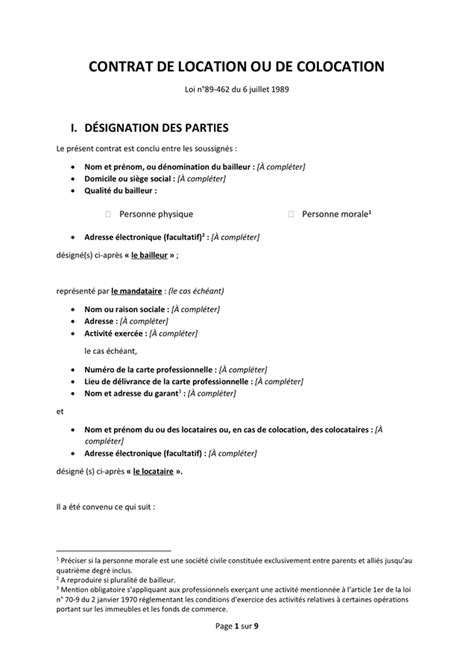 Model De Contrat De Location Ou De Colocation Doc Pdf Page Sur