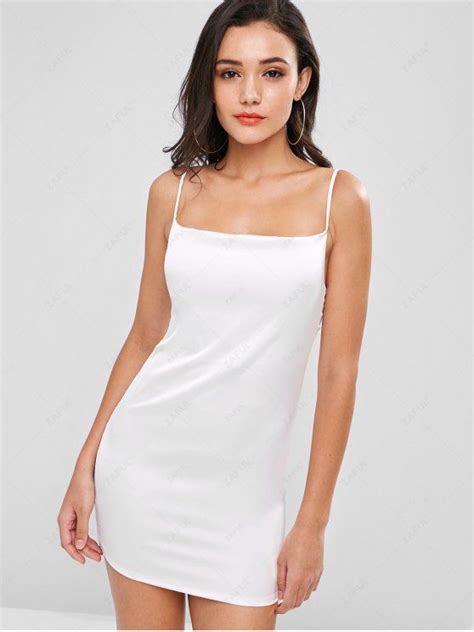 17 Off 2021 Plain Satin Slip Dress In White Zaful