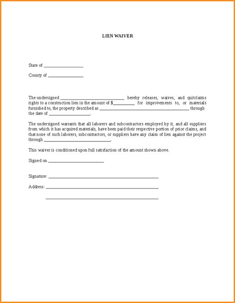 Printable Construction Waiver Form Printable Forms Free Online