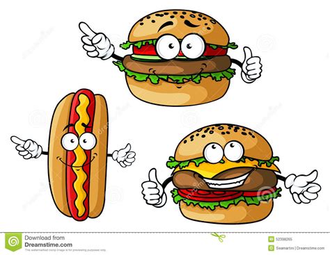 Appetizing Hamburgers And Hot Dog Cartoon Stock Vector Image 52398265