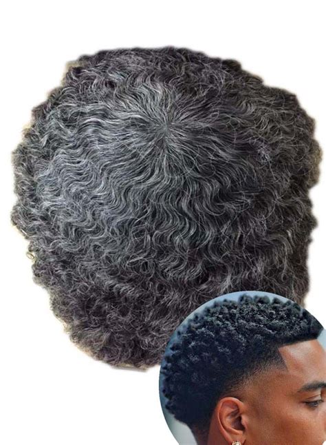 Afro Curly Gery 8mm Full Lace Black Mens Hair Pieces Natural Human Hair