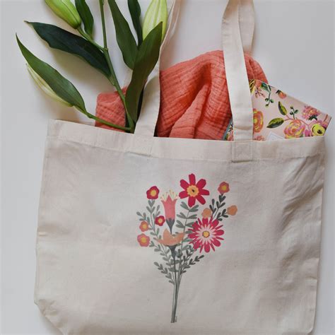 Organic Cotton Tote Bag Flowers Etsy