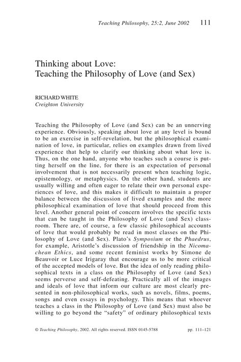 Thinking About Love Teaching The Philosophy Of Love And Sex