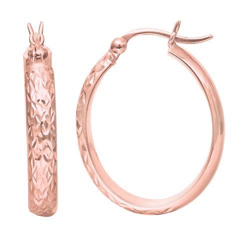 Jewelry Affairs K Rose Gold Hammered Polished Oval Hoop Earrings