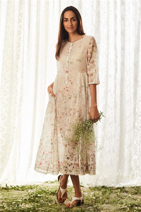 Buy Payal Jain White Cotton Slub Printed Midi Dress Online Aza Fashions