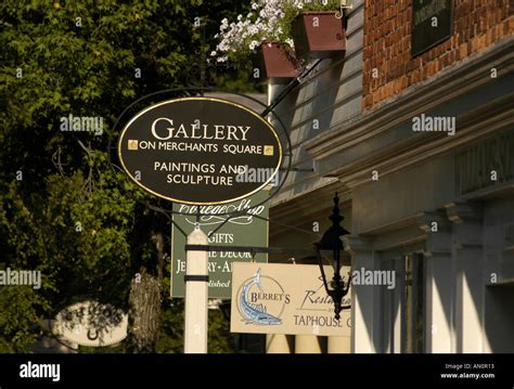 Colonial Williamsburg Virginia Merchants Square Shopping Signs Stock