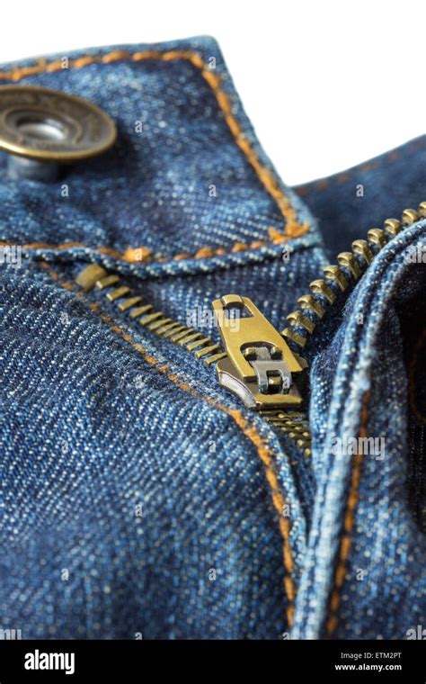 Close Up Of Open Unzipped And Unbuttoned Blue Denim Jeans Isolated On