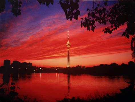 A Brilliantly Red Sunset Illuminates The Sky Of Beijing China