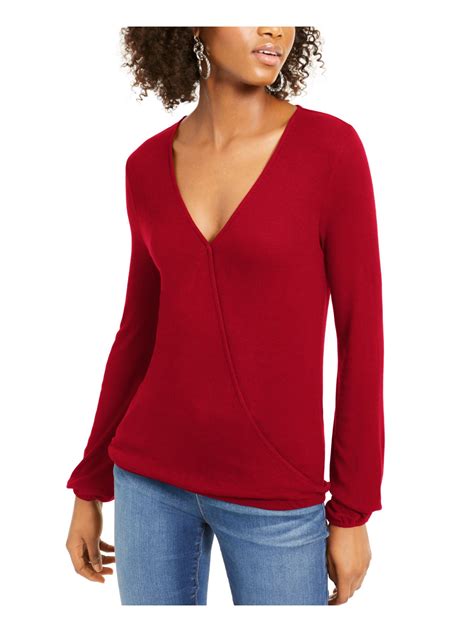 Inc Womens Red Long Sleeve V Neck Top Size L Ebay